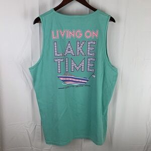 Jadelynn Brooke Tank Top Women's Large Teal "Living On Lake Time" Sleeveless